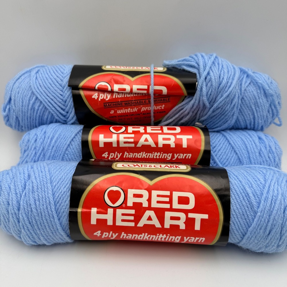 Vintage Red Heart 4 Ply Yarn Blue Jewel 818 Wintuk Orlon Acrylic 3 Skeins Lot